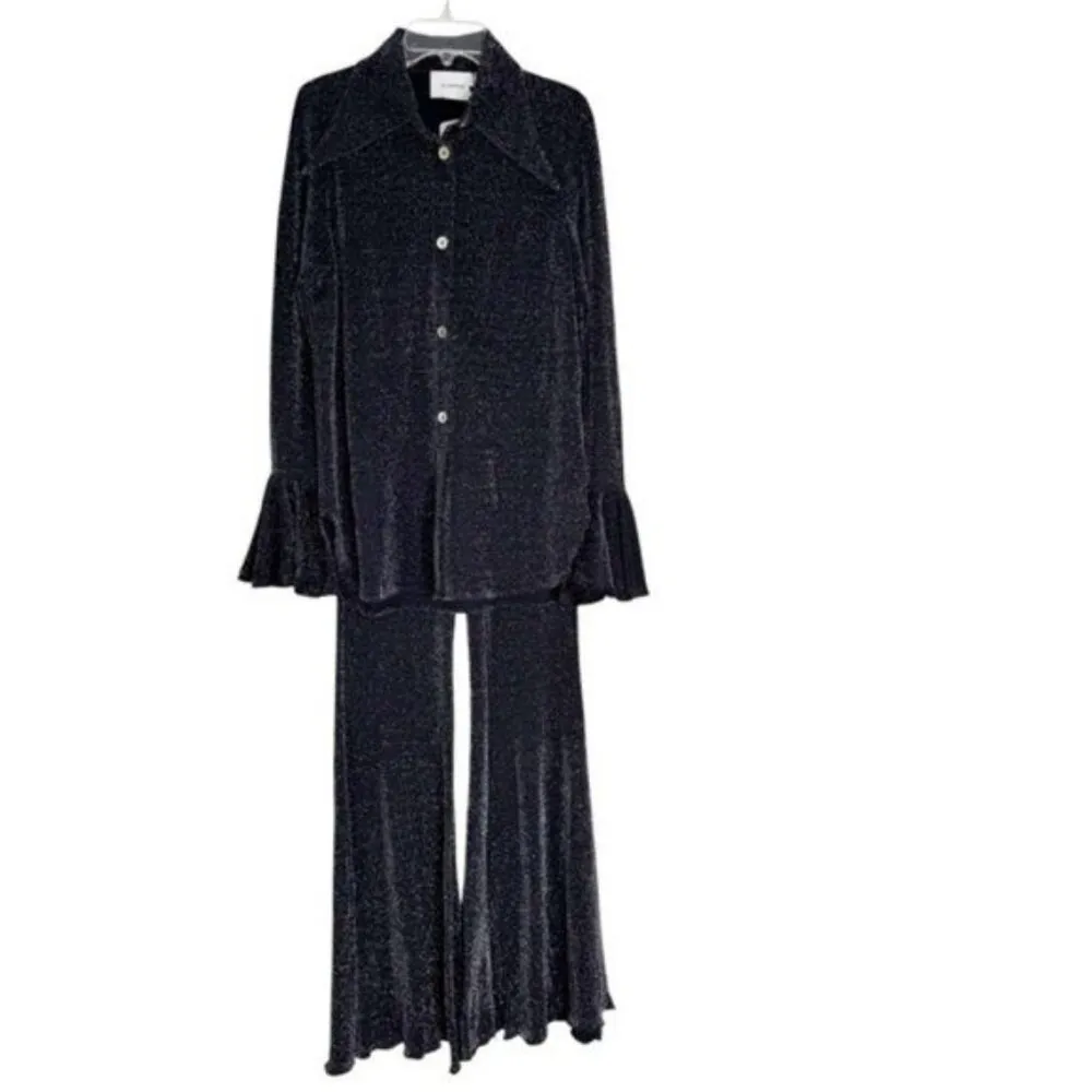 NWT SLEEPER Cosmos Black Sparkle Flare Luxury Party Pajamas 2 Piece Set Size S - Image 6