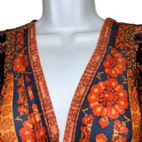 FREE PEOPLE Havana Black Floral Print‎ Sleeveless  Surplice Top EUC Size Small - Image 3
