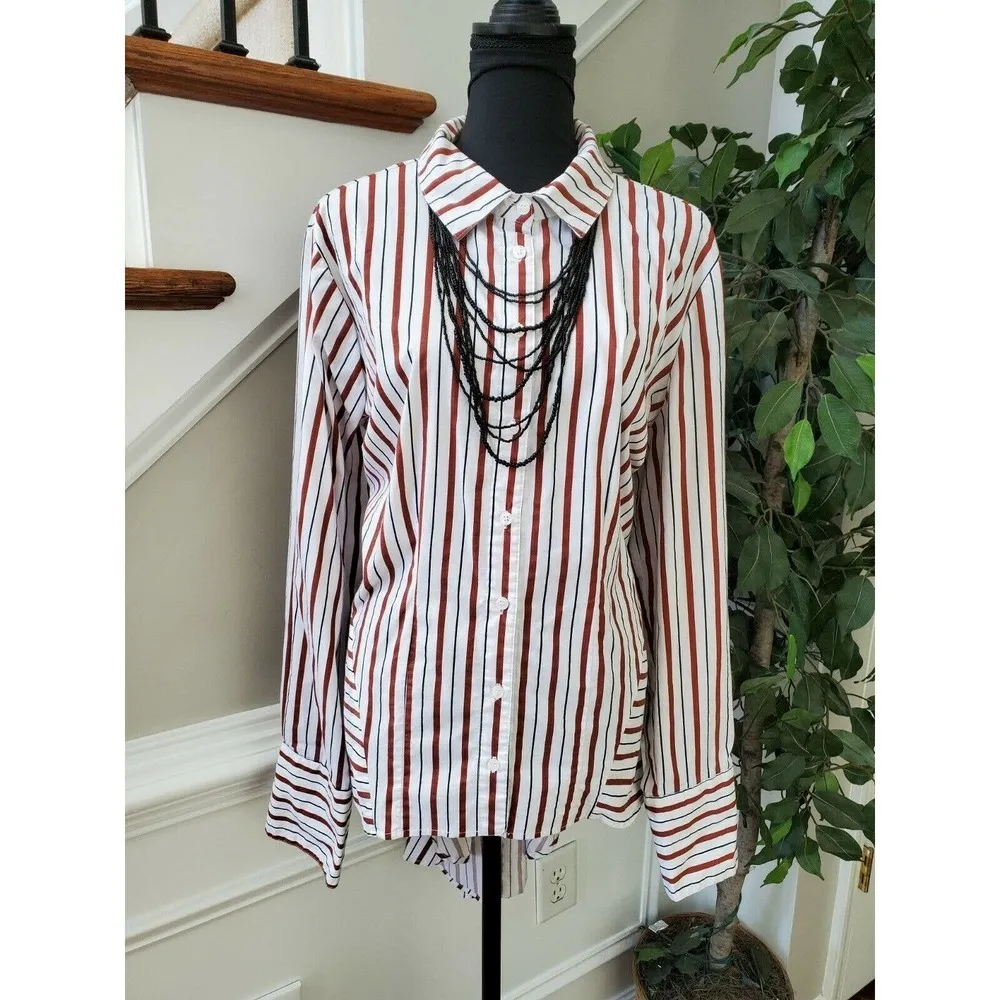 Ashley Stewart Women's Multicolor Striped Cotton Long Sleeve Collared Shirt 18 - Image 10