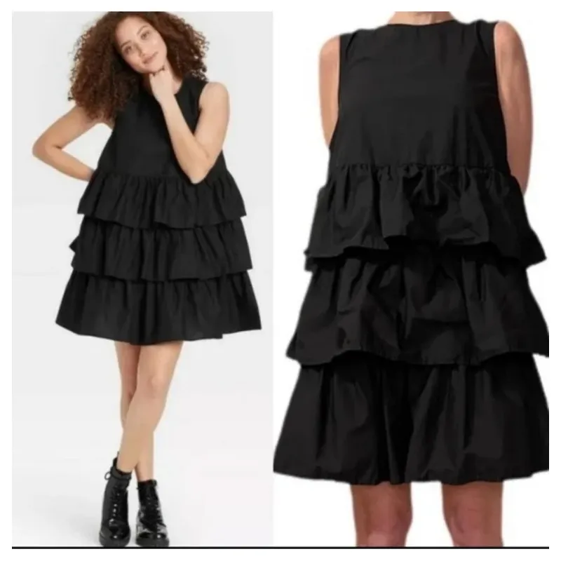 Who What Wear Black Tiered High Neck Sleeveless Dress Size XS - Image 2