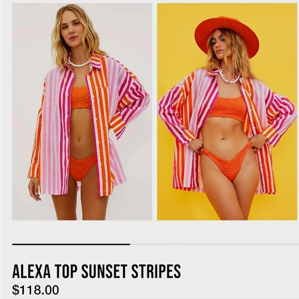 Beach Riot Revolve Alexa Striped Shirt in Pink & Orange Sunset Stripe - Image 3
