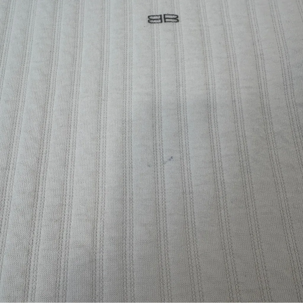 VTG 🌟BALENCIAGA🌟 LOGO LONG SLEEVE RIBBED CREW NECK KNIT TOP OFF WHITE SZ XS - Image 5