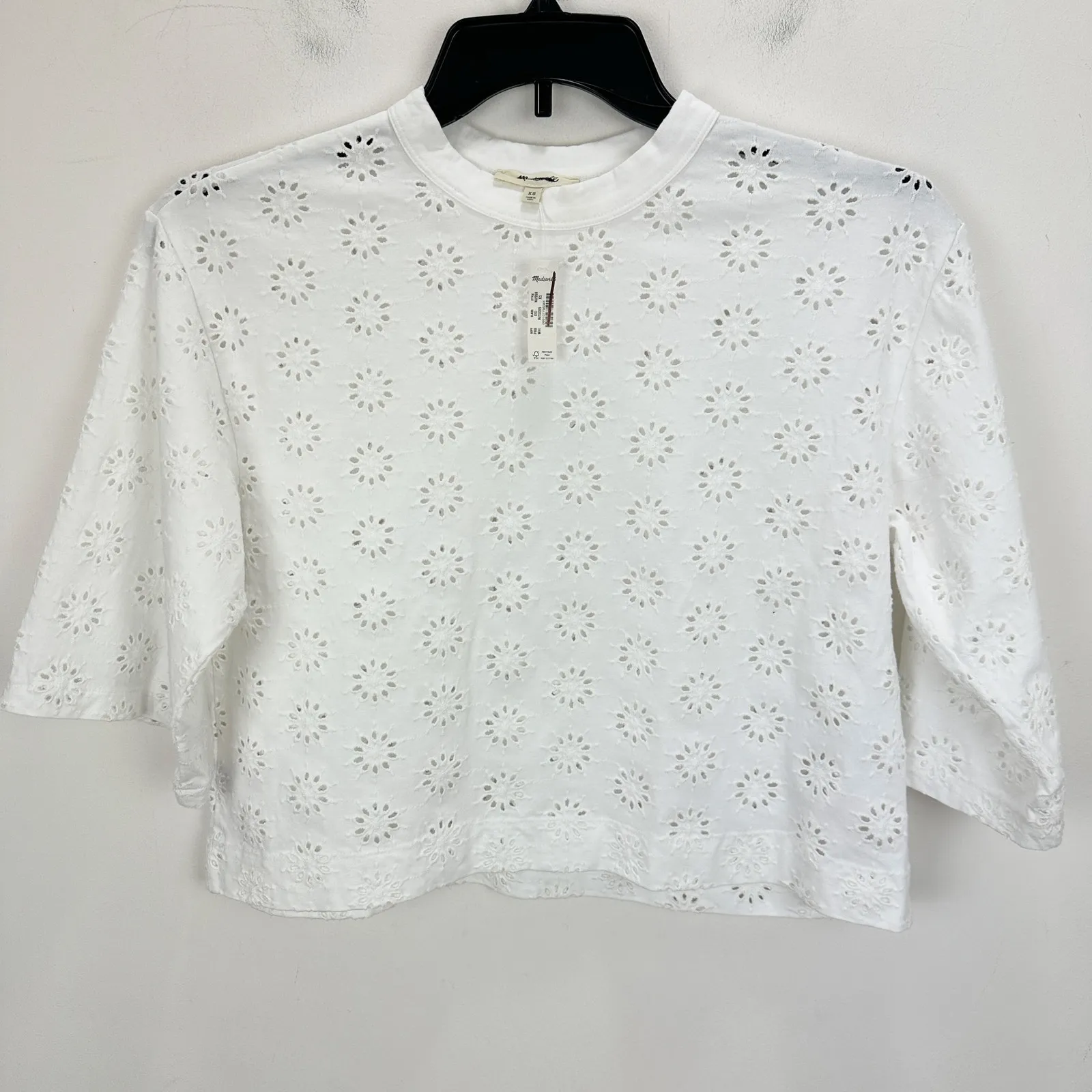 Madewell Embroidered Wide Sleeve Boxy Tee White Cotton Oversized XS NWT - Image 7