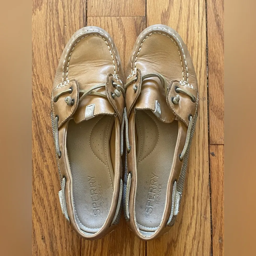 Women's Sperry Top-Sider Tan Beige Leather Boat Shoes Slip Ons Size 8.5 STS98964 - Image 3