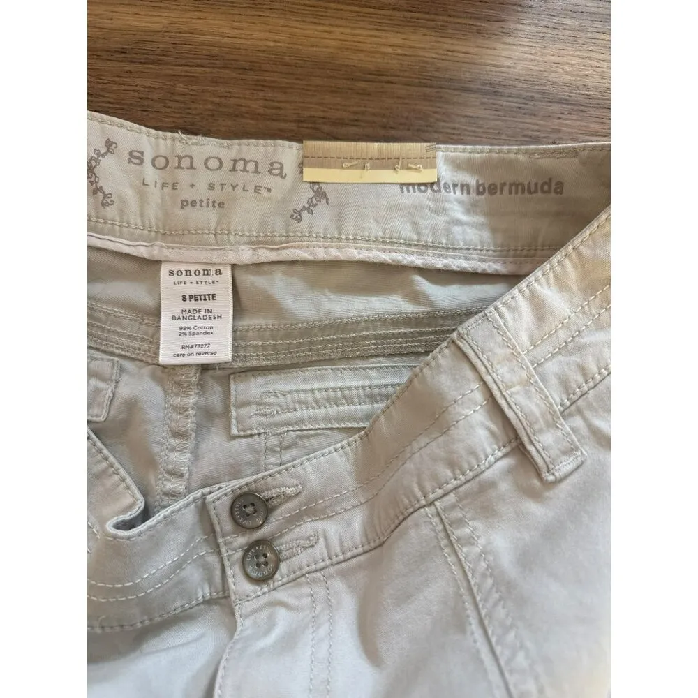 Sonoma Modern Fit 8P Bermuda Shorts Beige Tan Stretch Casual 8 Petite NWT - Image 2