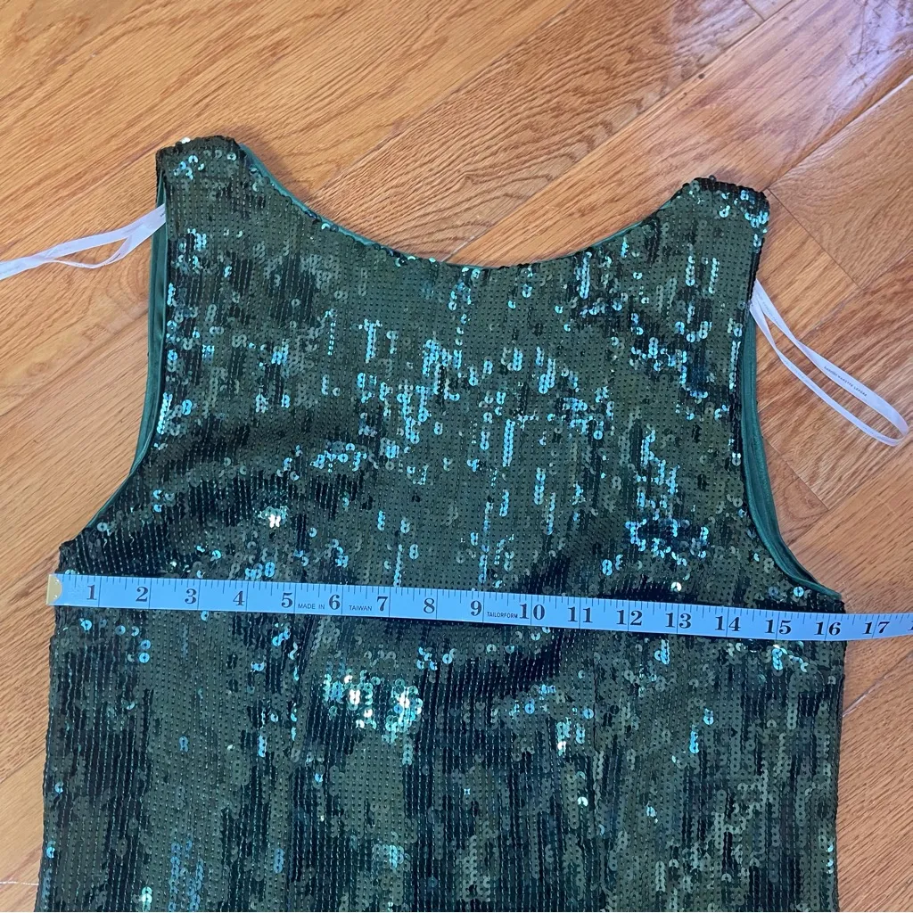 Nanette Lepore Women's Green Sequins Fringe Hem Maxi Cocktail Dress Party Sz 14 - Image 6