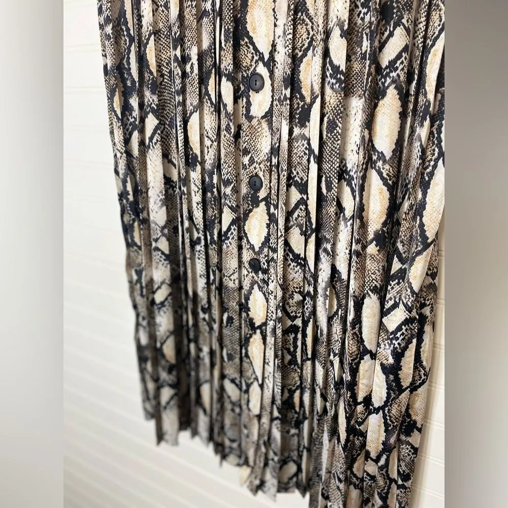 Alex Marie Snake Print Satin Pleated Button Down Midi Skirt - Image 4