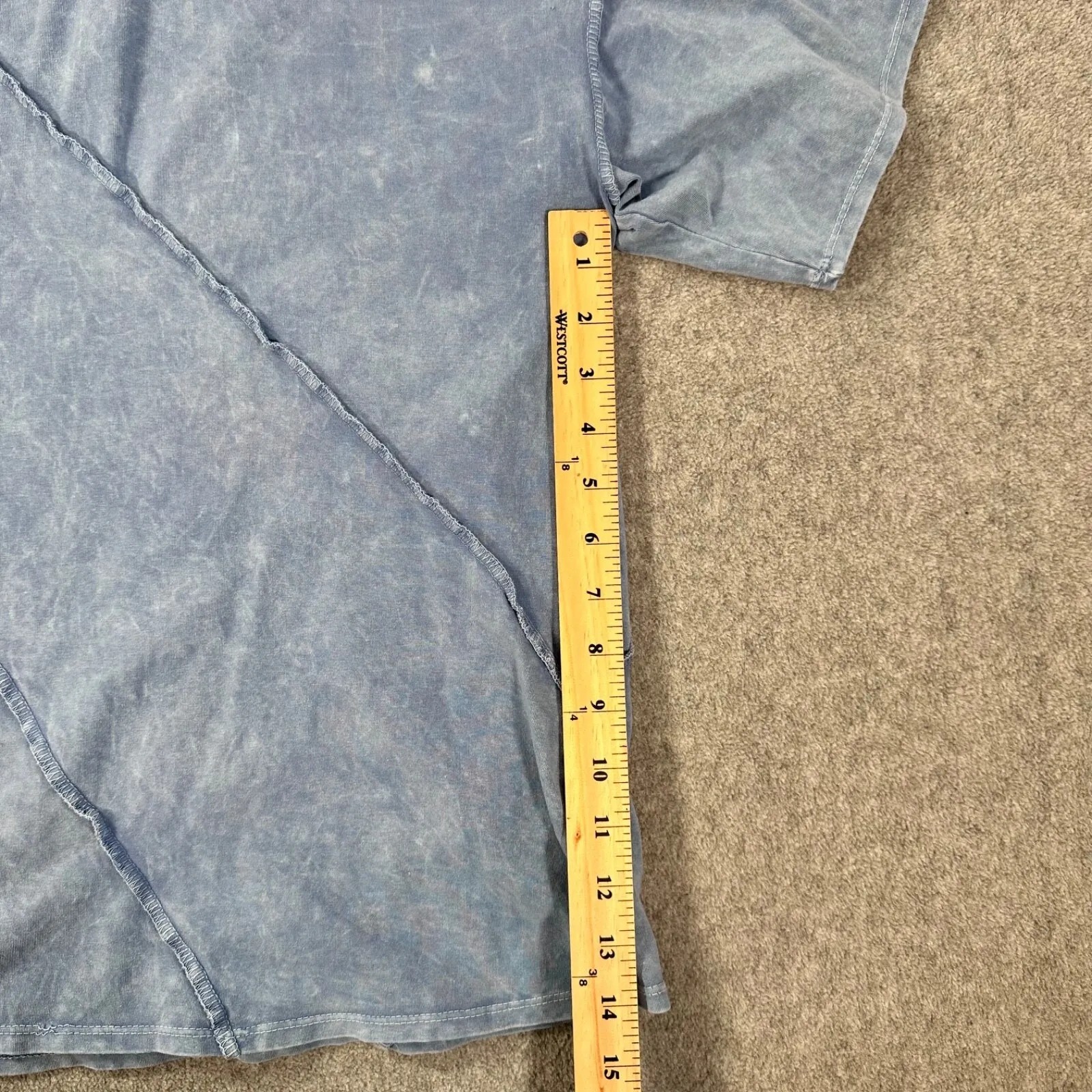 Fantastic Fawn Acid Wash Short Sleeve Tee Shirt Women Small Blue Stitched Detail - Image 5