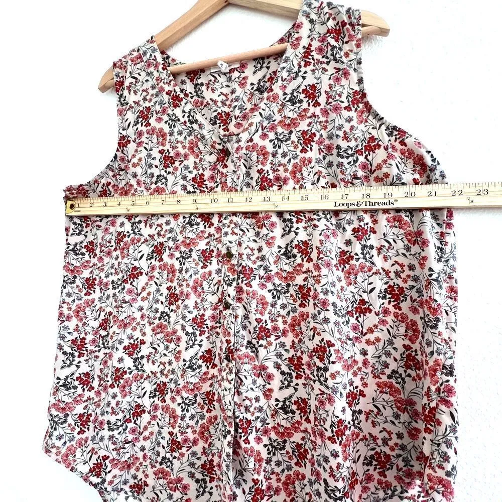 Women's floral pink top sleeveless V neck front romantic style bottom size XL - Image 5