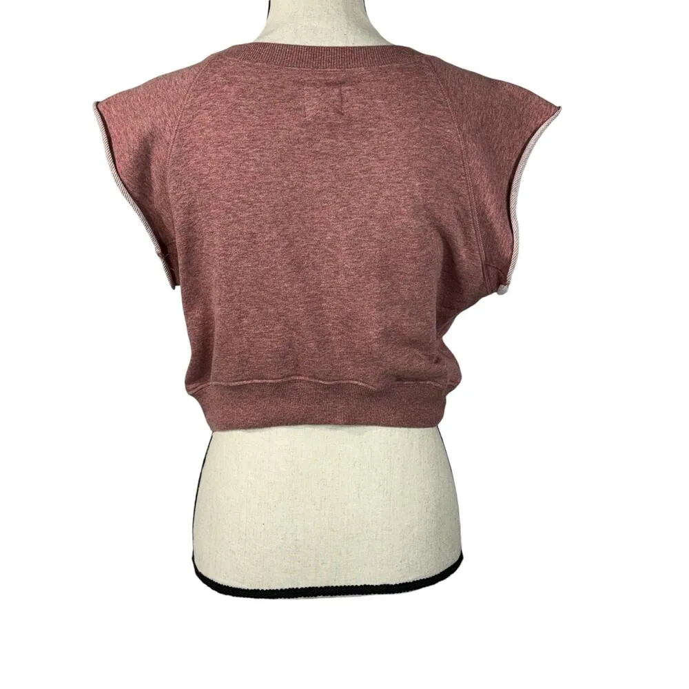 BDG UO X-Small Crop Sweatshirt Top Sleeveless Crew Neck Stretch Pink Heathered - Image 3