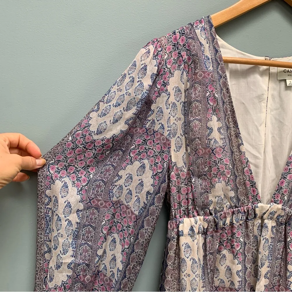 CAMI NYC Venezia cutout tiered printed silk-voile mini dress long sleeves Small - Image 7