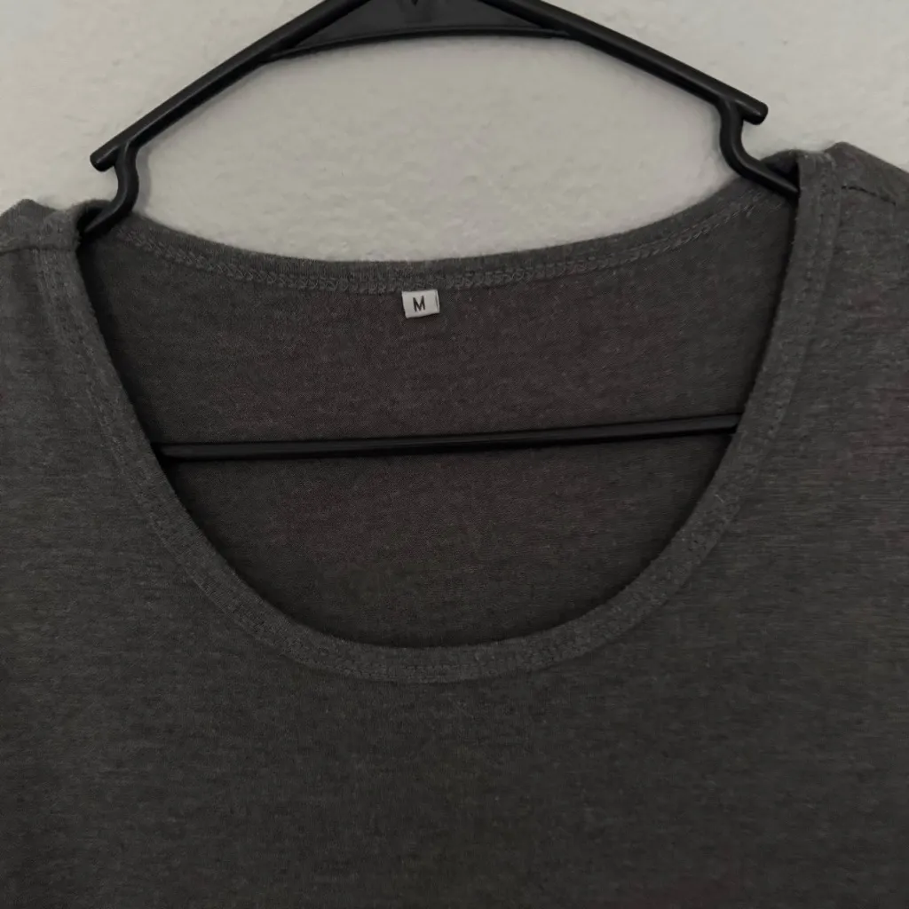 Basic Long Sleeve Grey Dress Knee Length Gray Size M - Image 6