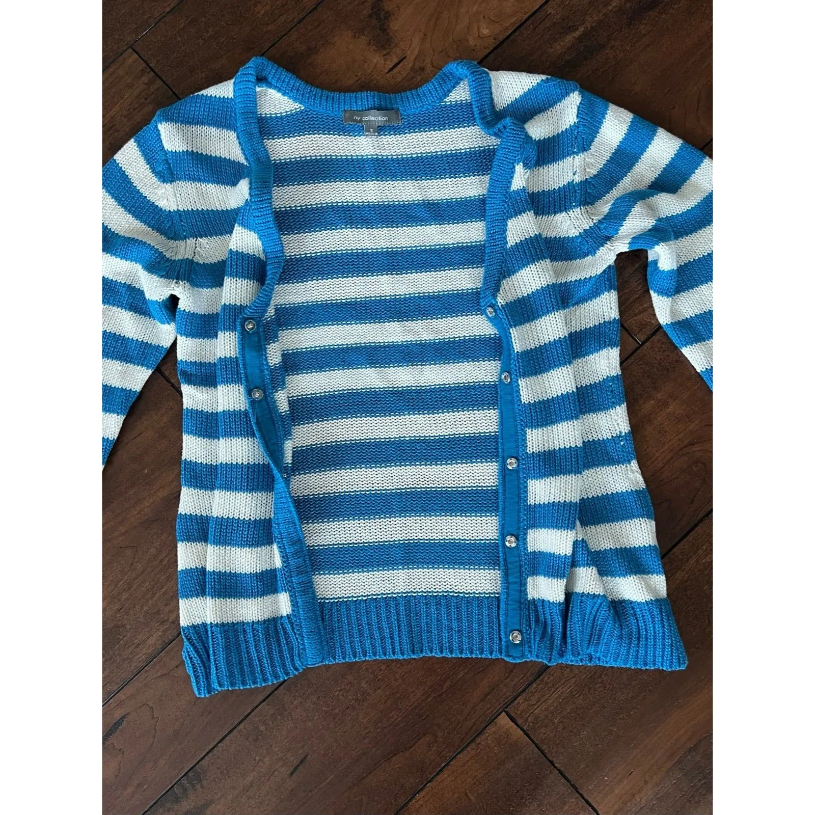 NY Collection Striped‎ Sweater Button Up Cardigan Size Small - Image 5