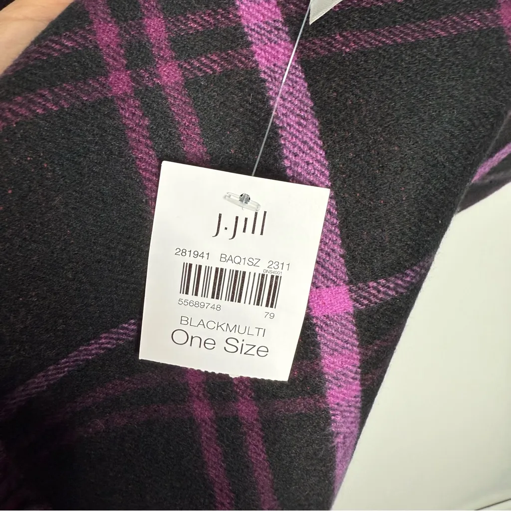 NWT J. Jill Reversible‎ Plaid Scarf With Fringe One Size Black - Image 4