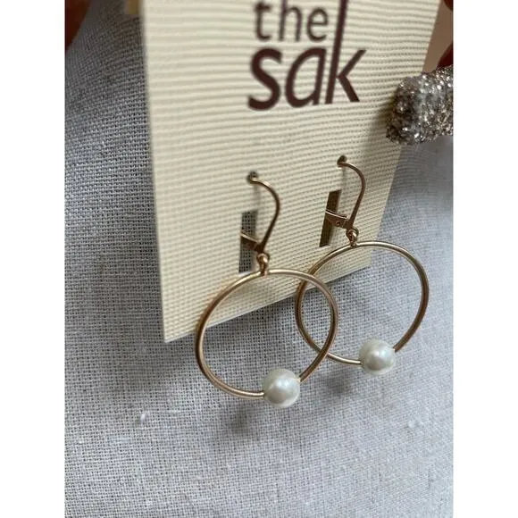 NWT the Sak Matte Gold Circle Hoop Earrings w/ Pearl Detail & Lever Back‎ - Image 3