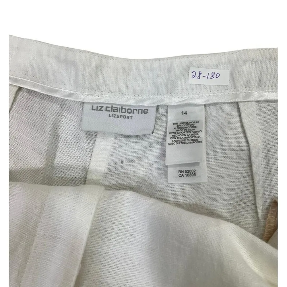 Liz Claiborne Women Size 14 White Pants Summer Linen NWT 28-180 - Image 5