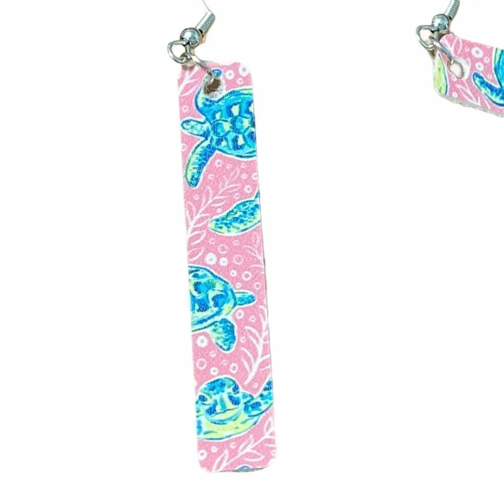Sea Turtles‎ Bar Dangle Drop Earrings Pink Teal Pink - Image 4