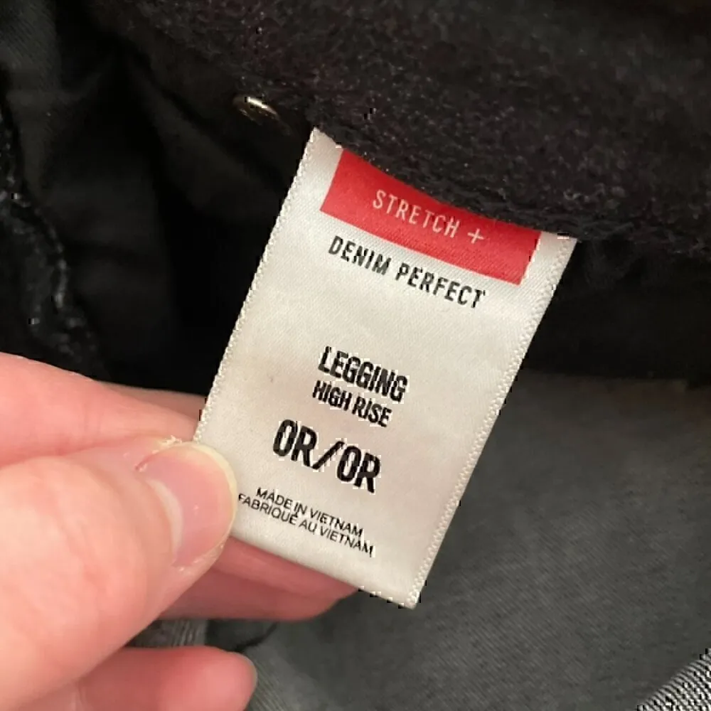 EXPRESS Stretch+ Denim Perfect High Rise Legging Black High Waisted Raw Hem 0 - Image 5