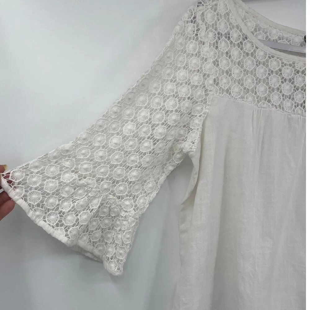 Zer Otanik Crochet Womens Top Sz 10 EU 42 EU Boho Festival Cottagecore Peasant White - Image 3