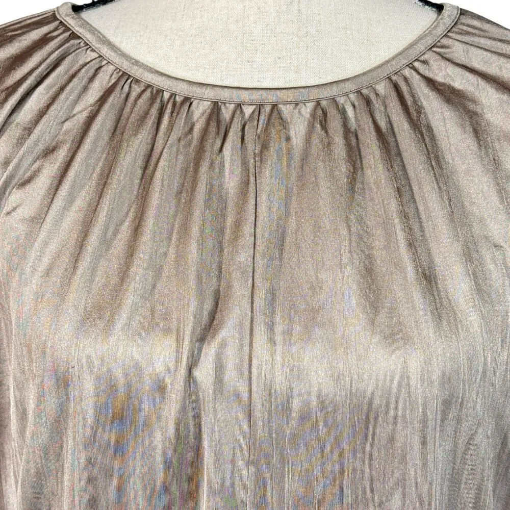 Chico’s SZ 2 (Large) Top Shimmery 3/4 Dolman Sleeves Stretch Round Pleated Neck - Image 2