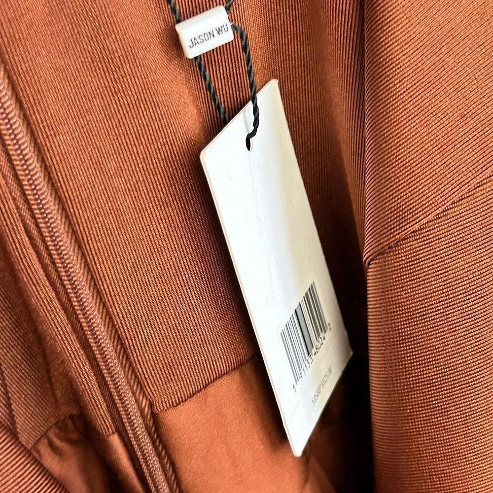 Jason Wu Jumpsuit Womens Large Orange Cowl Neck Chain Rhinestone Straps Wide Leg - Image 7