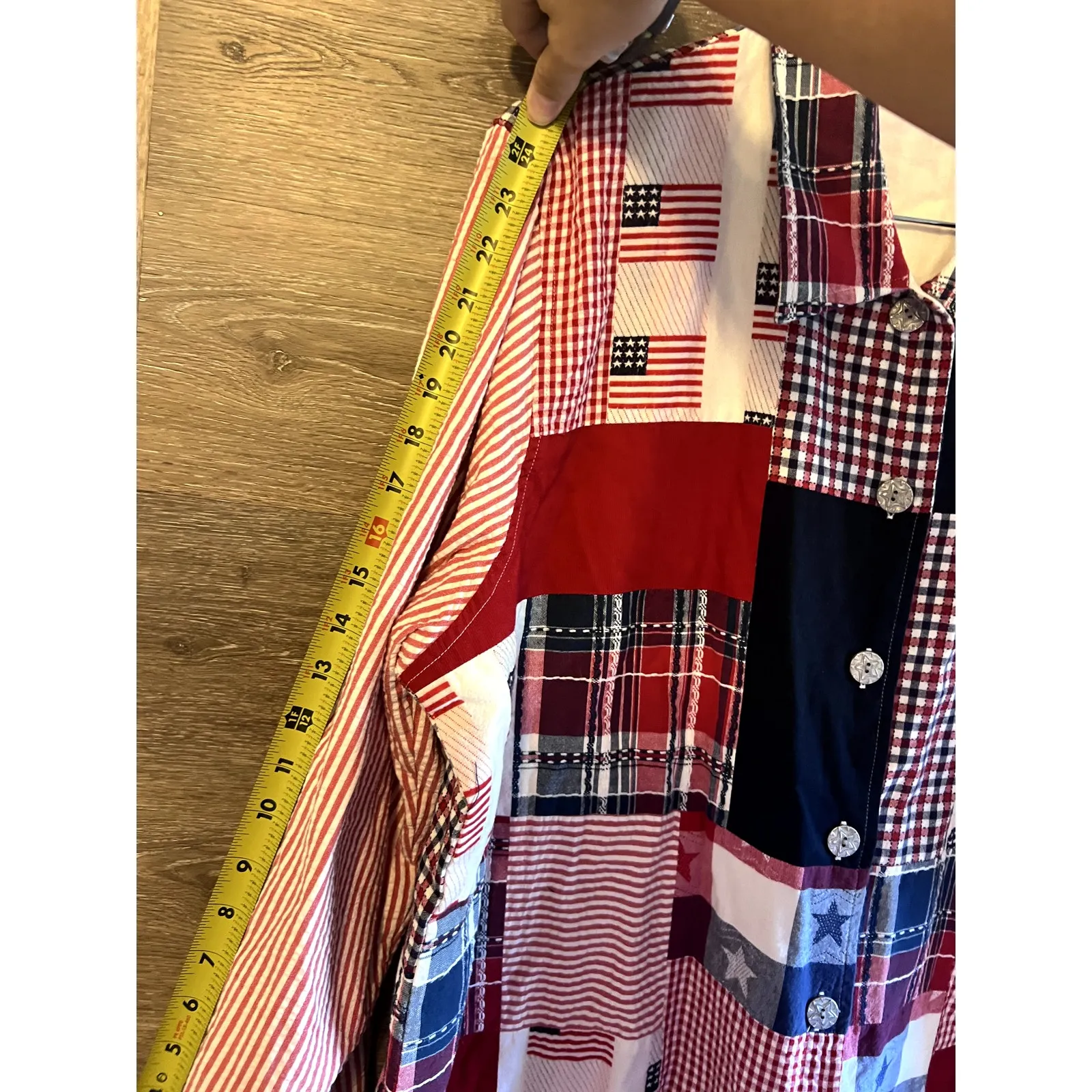 Vintage Patchwork American Flag Patriot 4th July Blouse Plus 1X Long Sleeve Red Size XL - Image 9