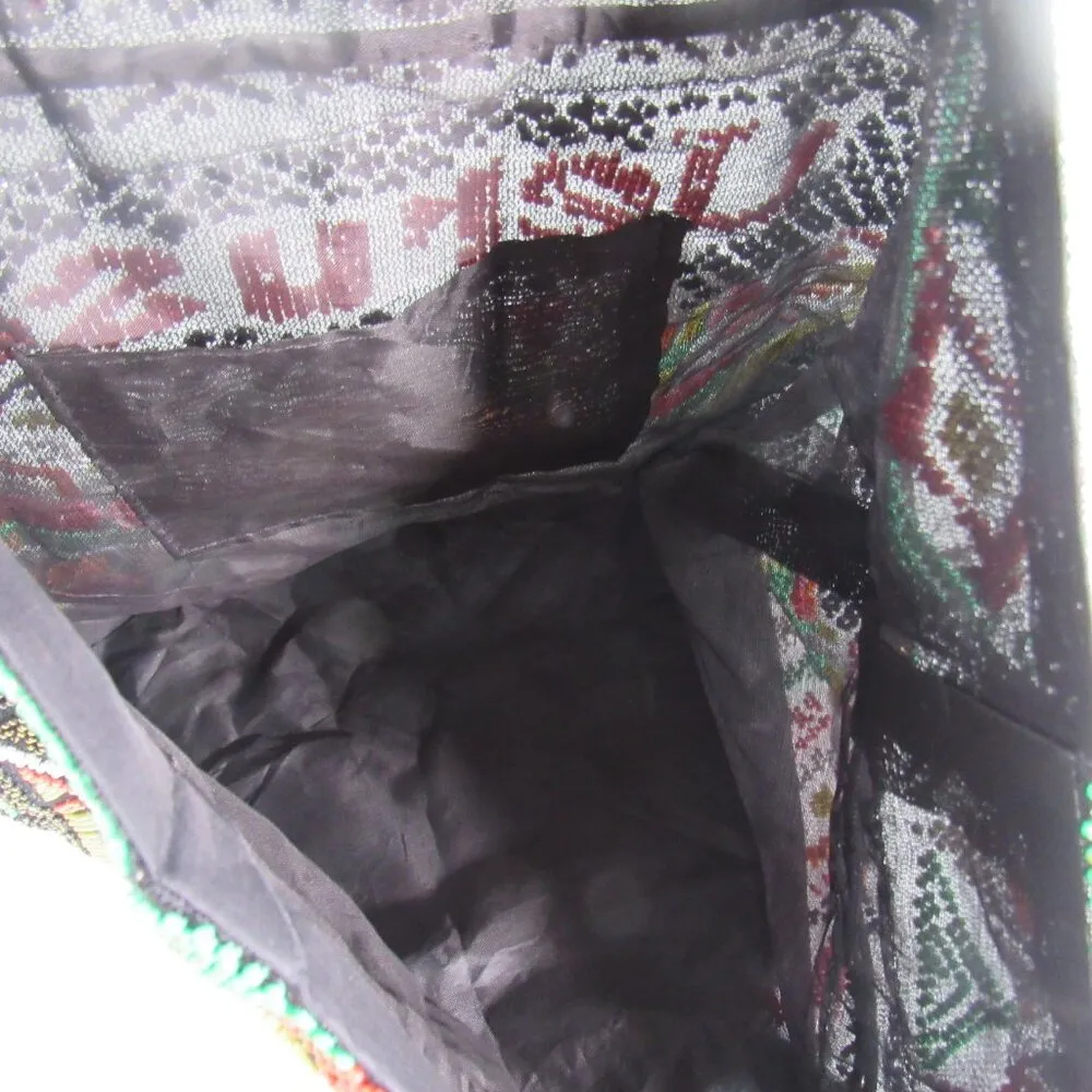 Vtg Beaded Tote Bag Purse Jerusalem Camels Israel 16”x15” Drawstring Colorful Black - Image 8