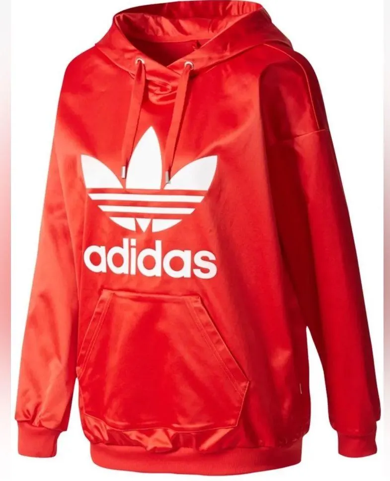 Adidas SATIN TREFOIL HOODIE SWEATER RED SIZE XS NEW - Image 5