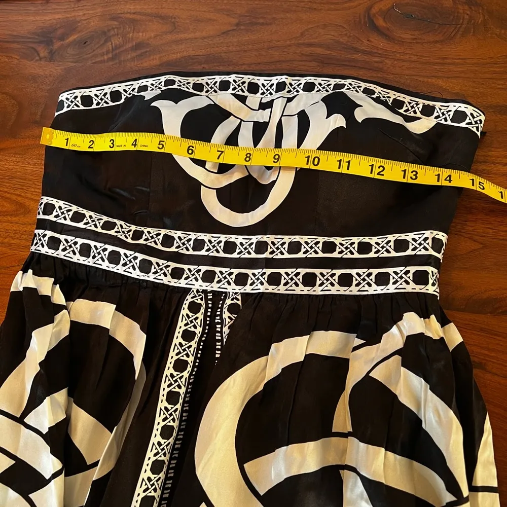 White House Black Market WHBM Size 2 Black White Strapless Cocktail Dress Silk - Image 5