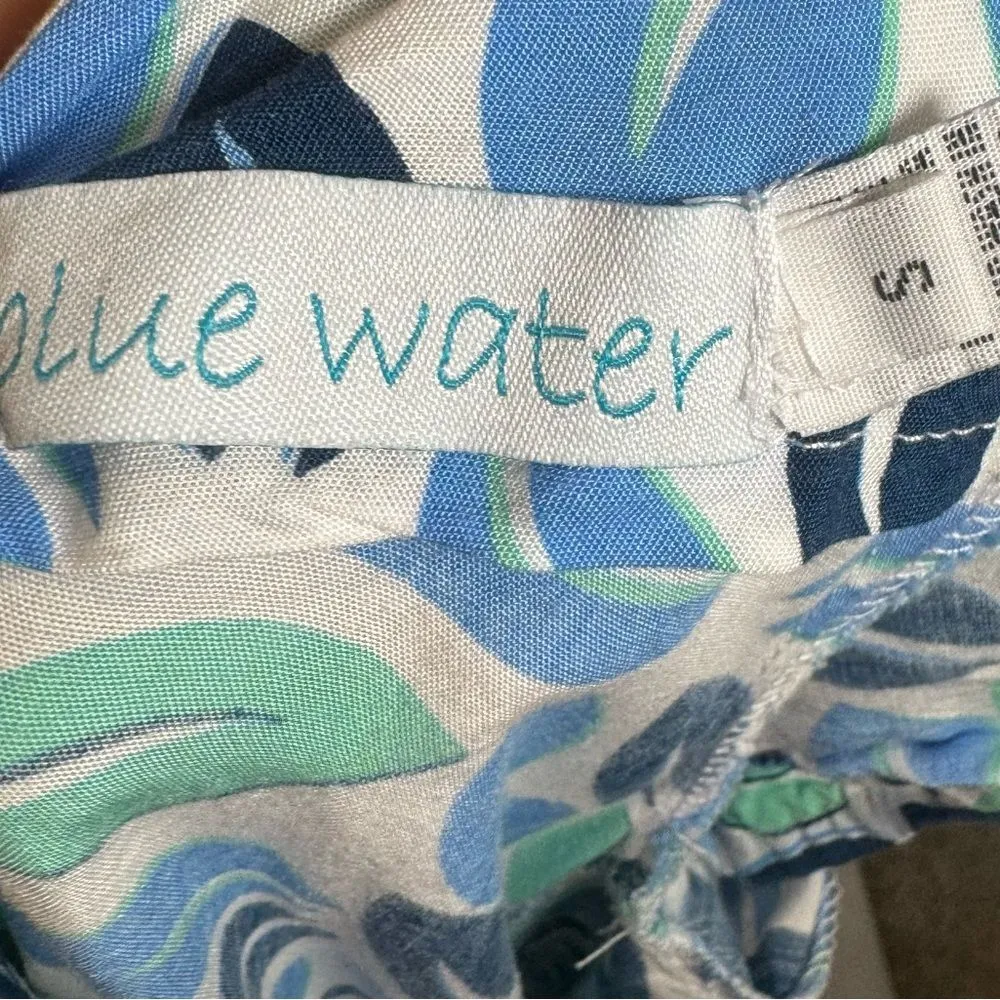 Blue and green leaf print lace up corset back dress with pockets size small - Image 5