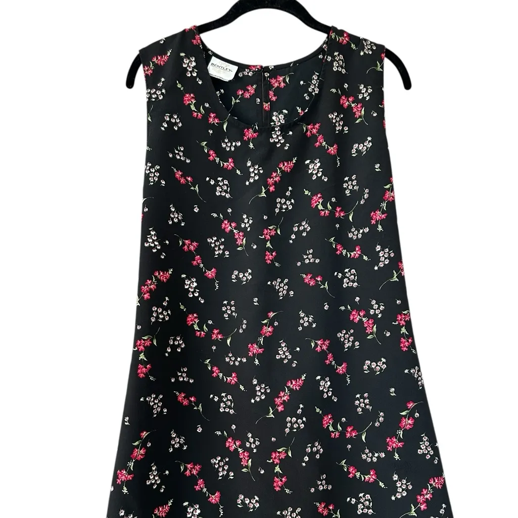 Vintage Midi Dress Tie Back 90s Boho Grunge WhimsiGoth Black Floral Size L Size L - Image 2