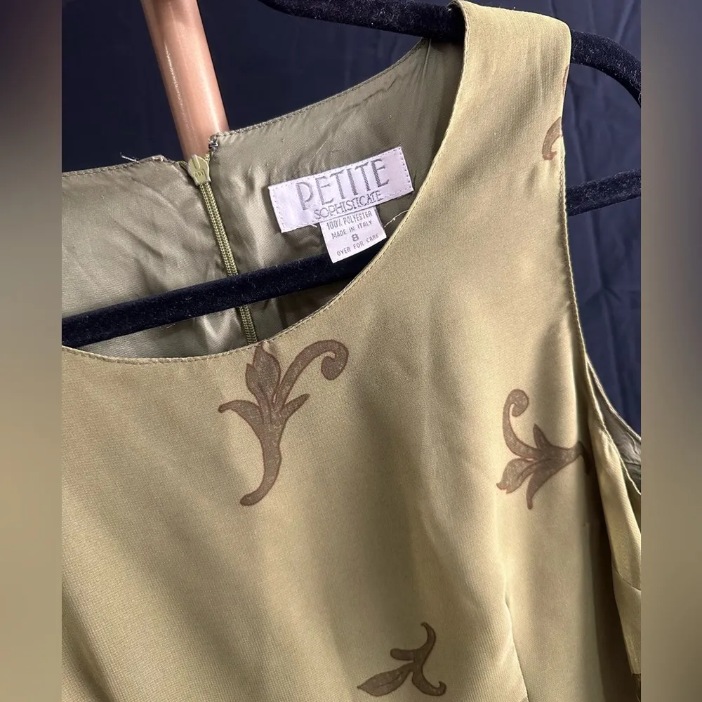 Petite Sophisticated Vintage Dress Made in Italy 8 Olive Green A-Line Lined - Image 3