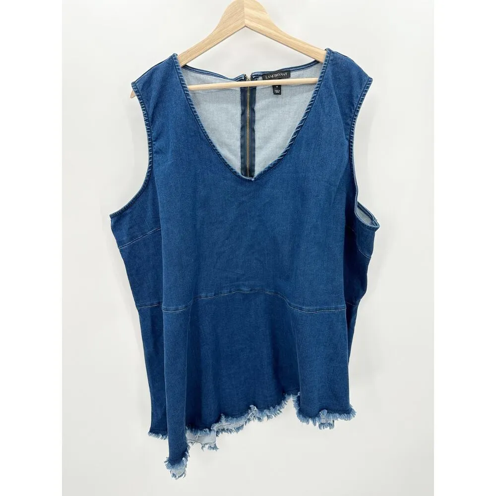 Lane Bryant Women Denim Tank Top Size 26 V Neck Raw Hem Festival Boho Summer - Image 8
