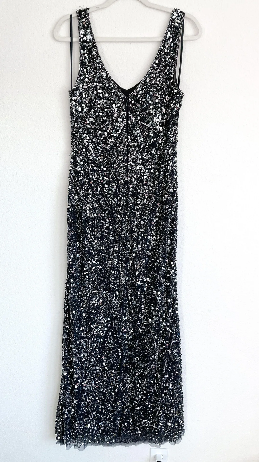 Pisarro Nights Dark Gray Beaded Sequin Long Gown Size 14 - Image 3