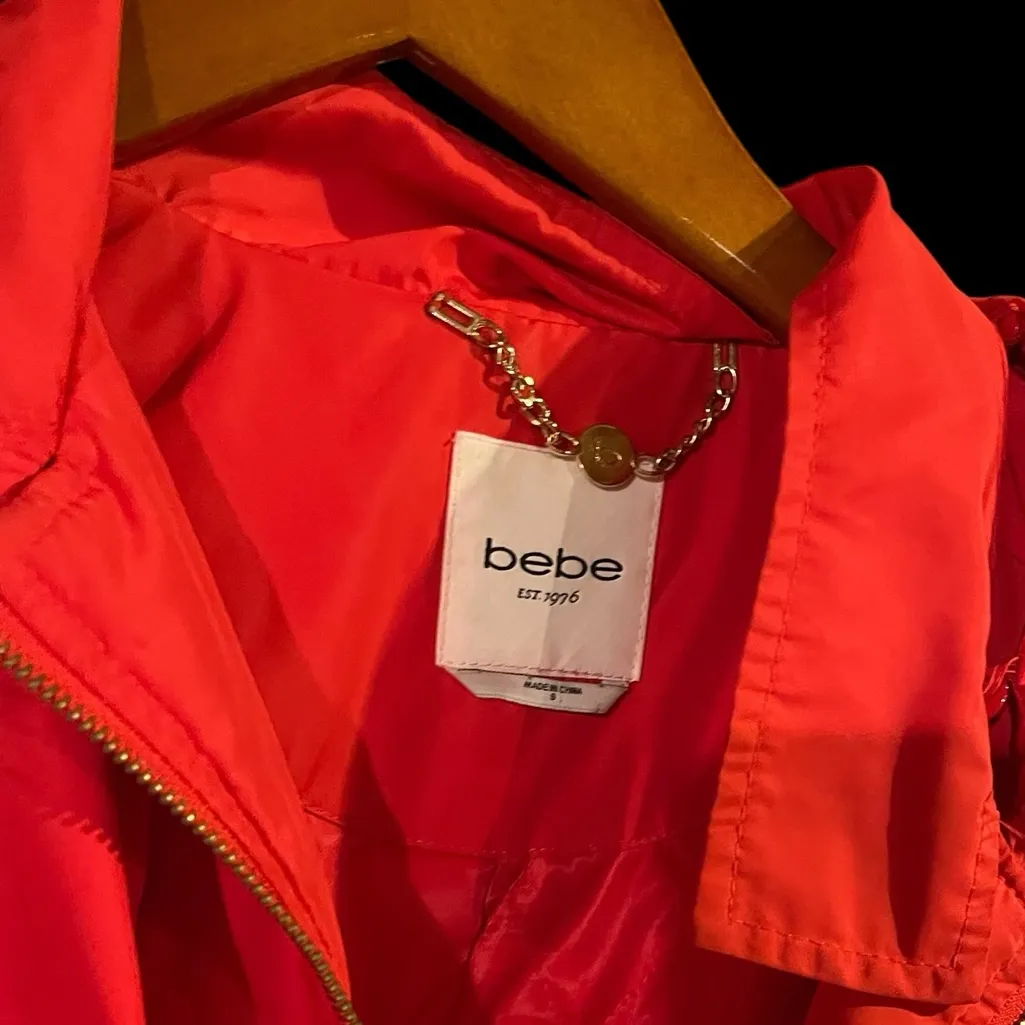 Bebe Spice Red Hooded‎ Coat With Quilted Liner & Gold Hardware Womens Small - Image 2