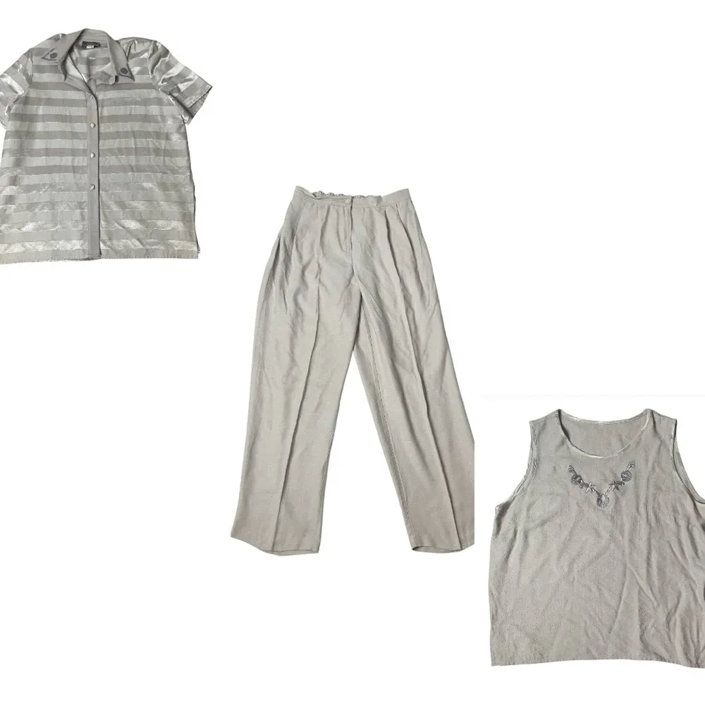 VINTAGE Taupe Pantsuit 3 Piece Pants Tank Shirt Sleeve Over Shirt Size XL - Image 15