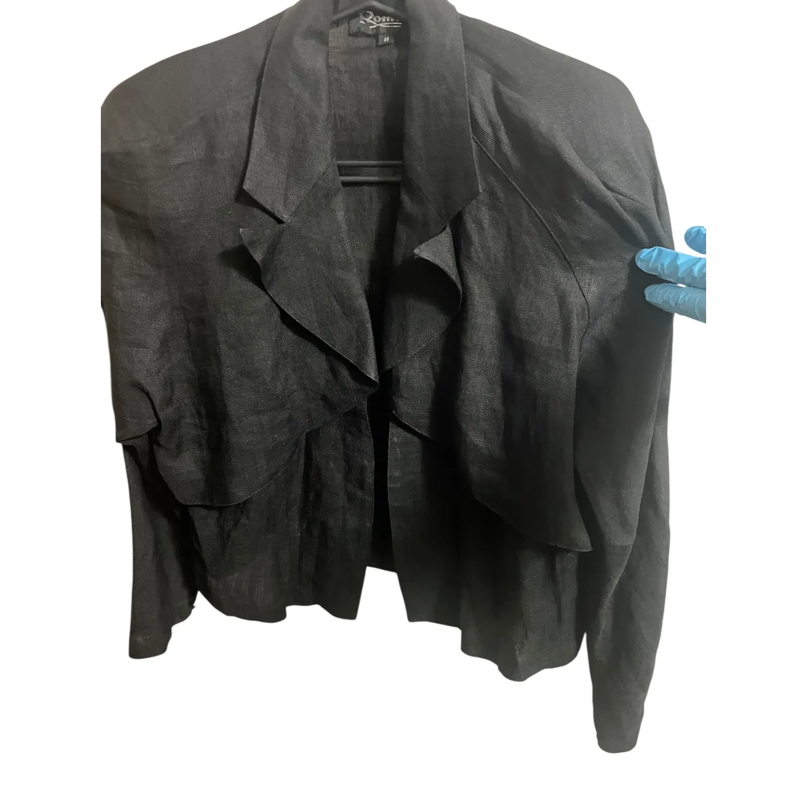 Romani Linen Blend Jacket Wide Leg Pants Set Women Size 11 Black Cocktail Party - Image 3