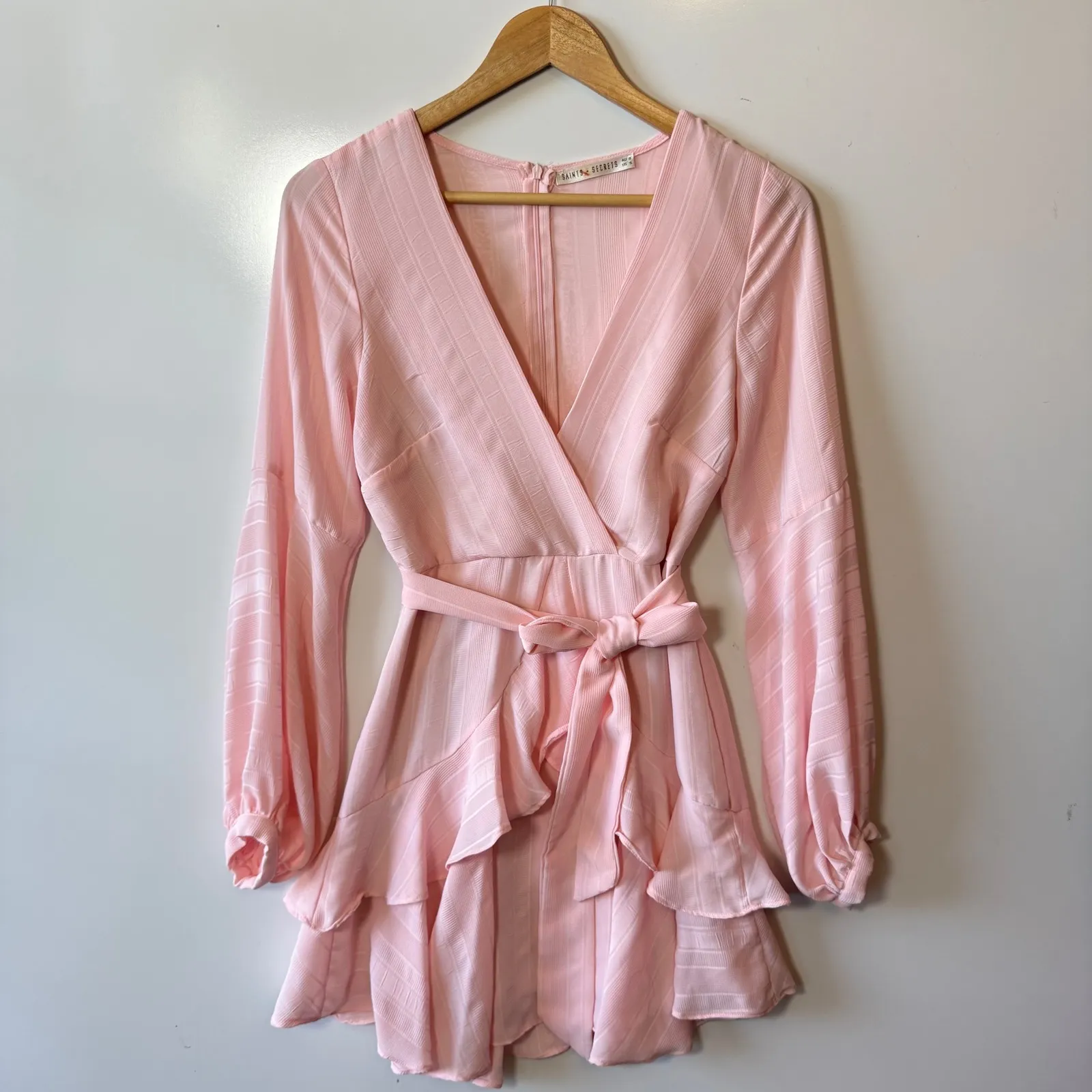 Saints‎ + Secrets Pink Wrap Ruffle Sleeve Mini Dress Size S - Image 2