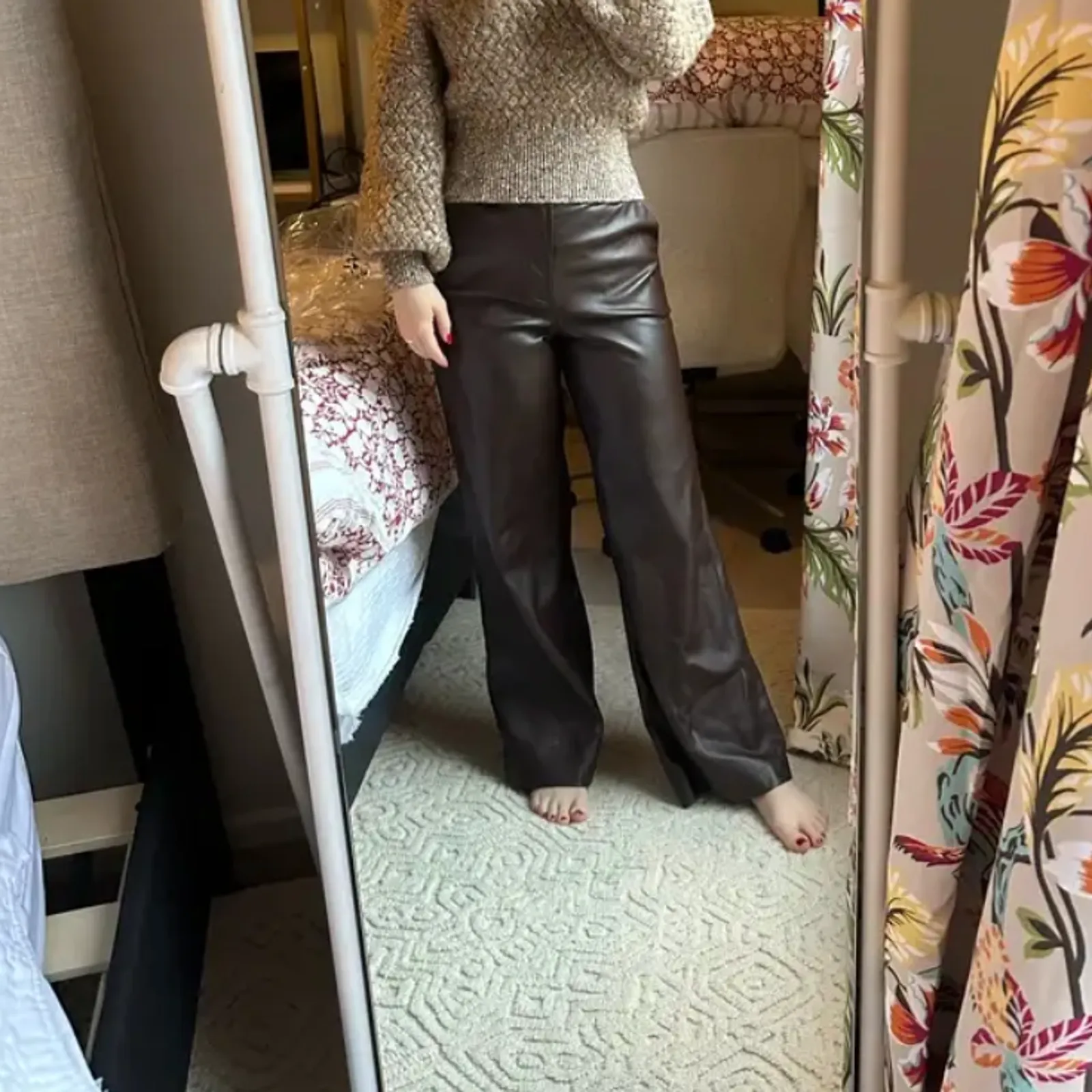 Joe's Jeans Brown Faux Leather Pants Size 30 Wide Leg Trouser Crop Designer $198 - Image 8