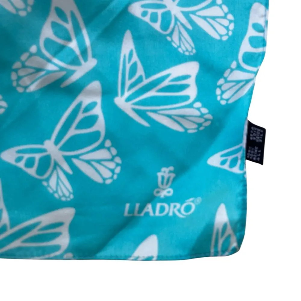 Llardo 100% Silk Scarf Blue Teal Butterflies 33” x 32.5” Classy Old Money Preppy - Image 3