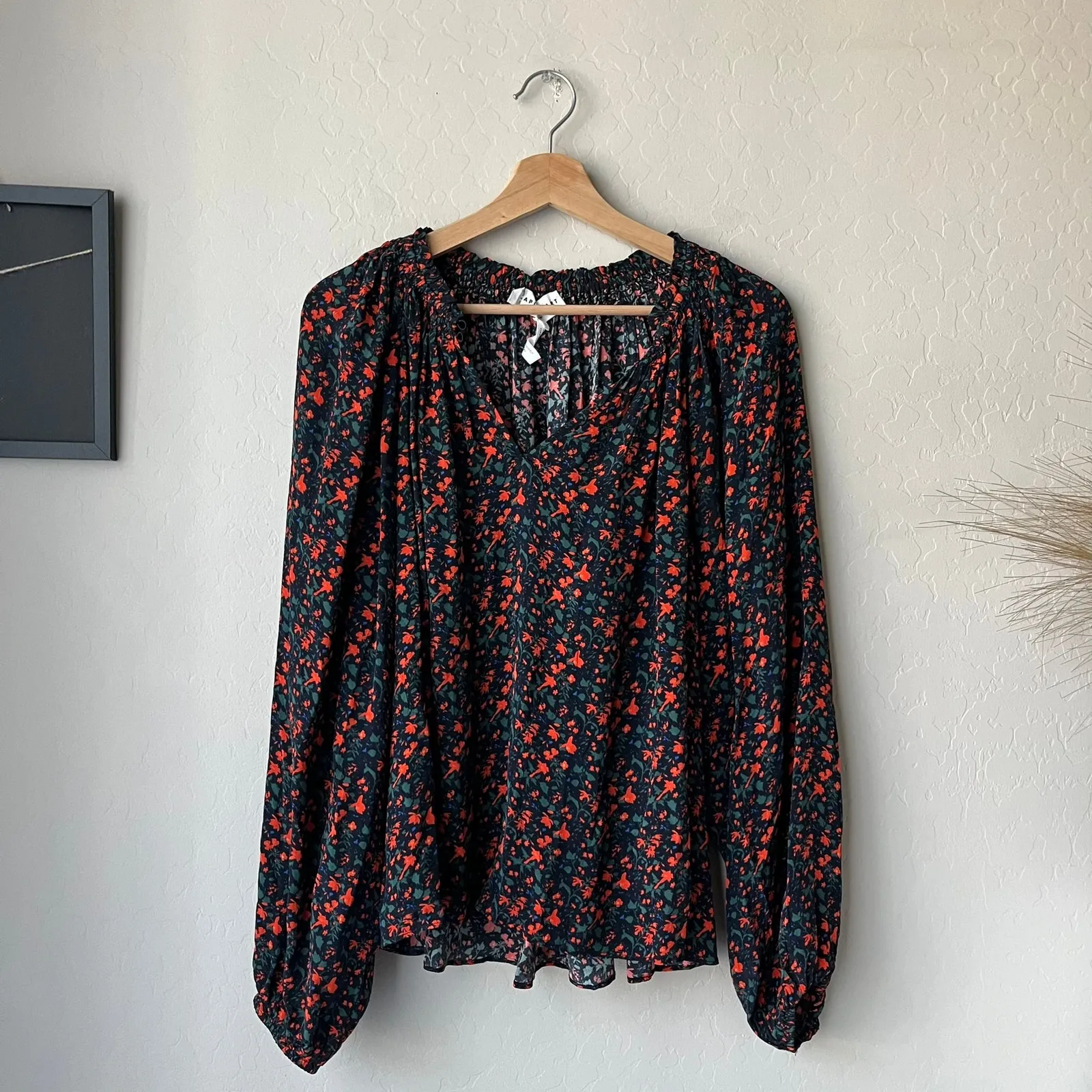 Apiece Apart Blouse‎ Esparta Black Floral Print Long Sleeve Top Size Small - Image 3