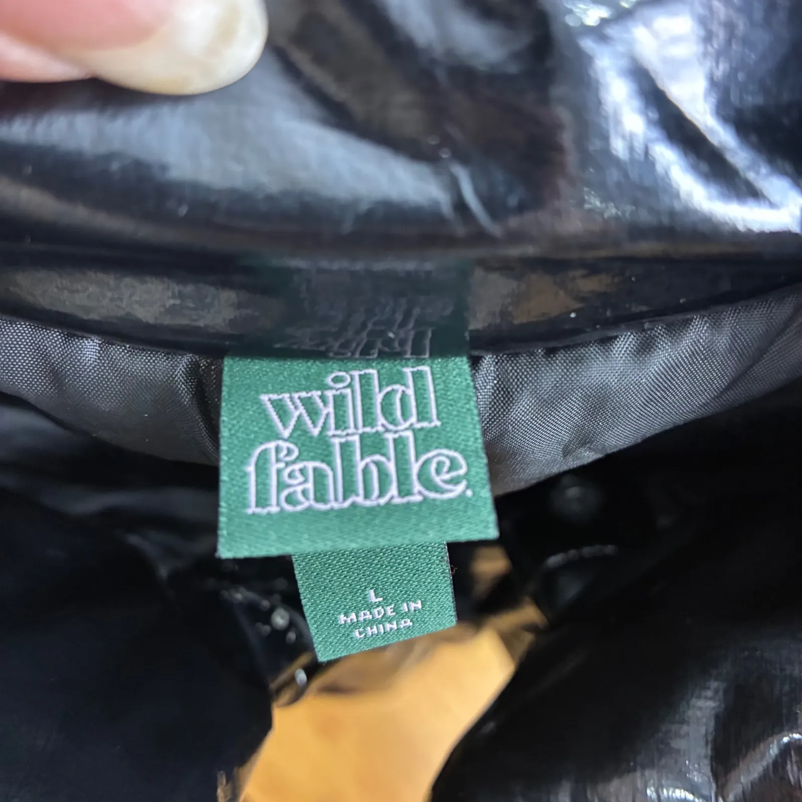 Wild‎ Fable Black Puffer Jacket Shiny Quilted Coat Womens Size L - Image 2