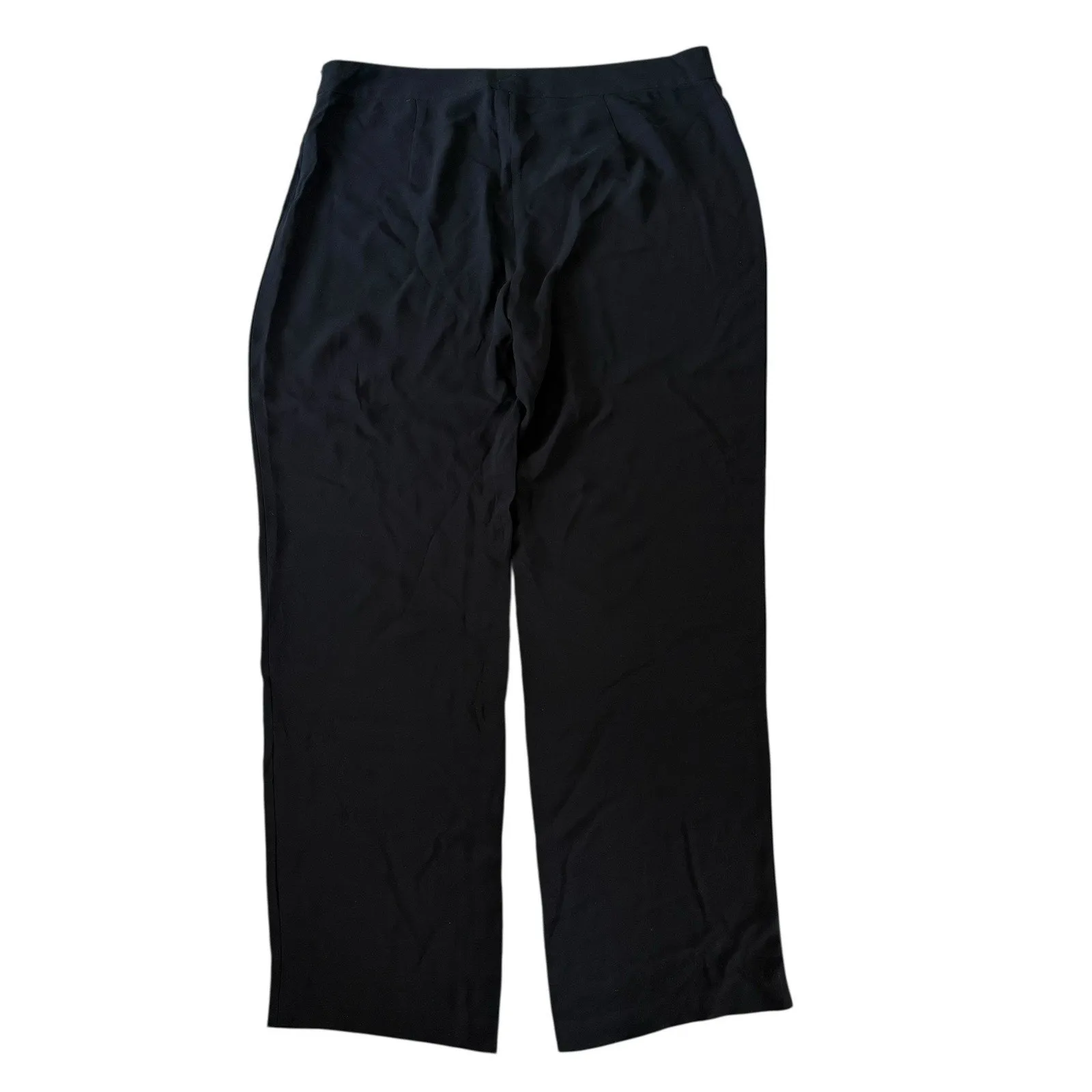 EILEEN FISHER Silk Georgette Crepe Full Length Straight Pants Zipper Black Large - Image 7