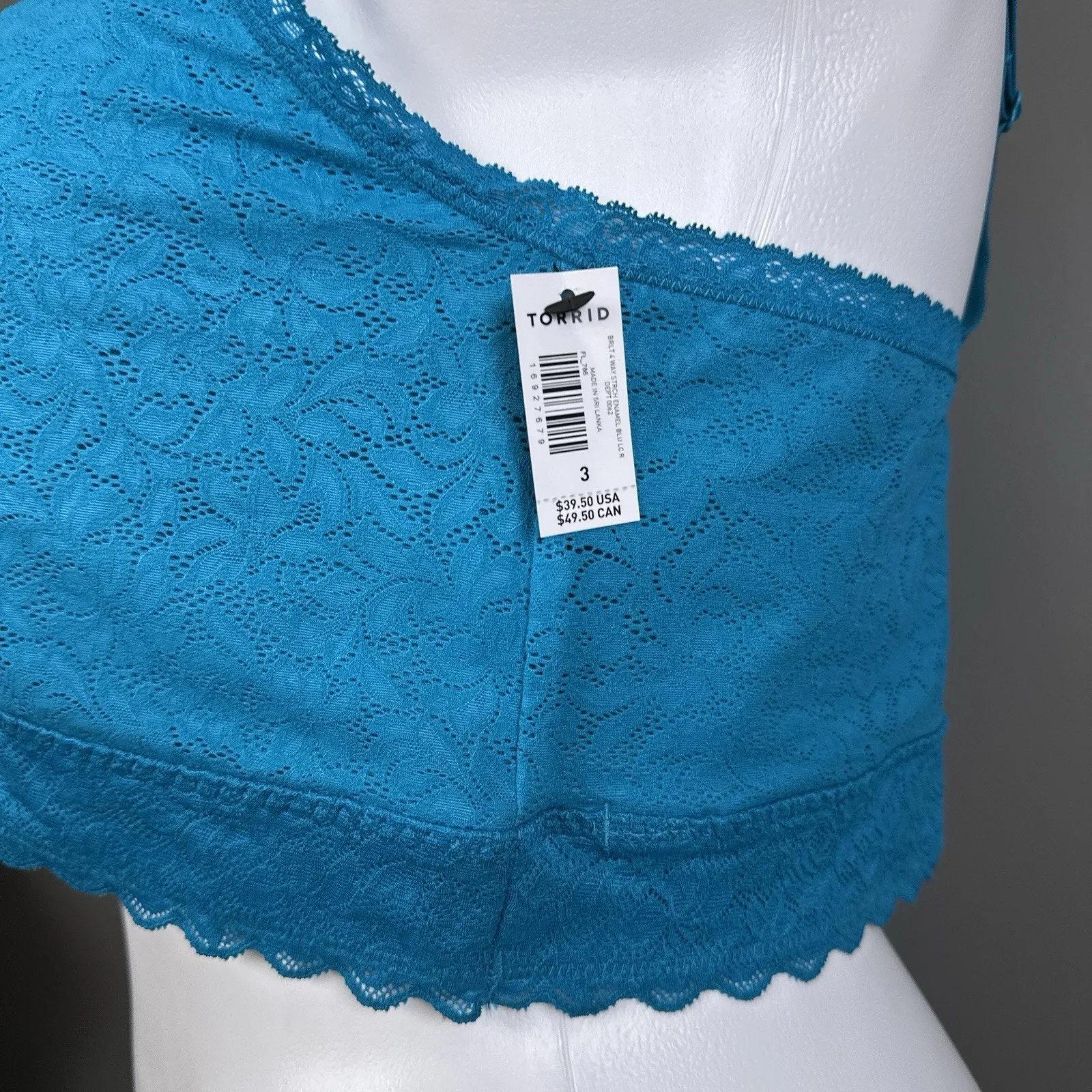New Torrid Bralette 4 Way Stretch Teal Blue Lace Bra Size 3 3X New NWT Wireless - Image 4