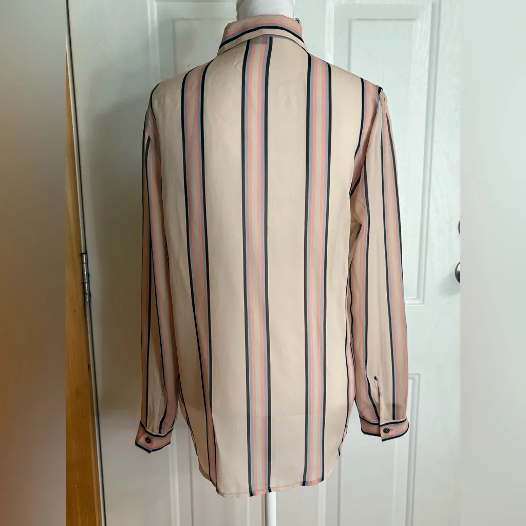 Theory Multicolor Striped Button-Down 100% Silk Shirt size M * - Image 4