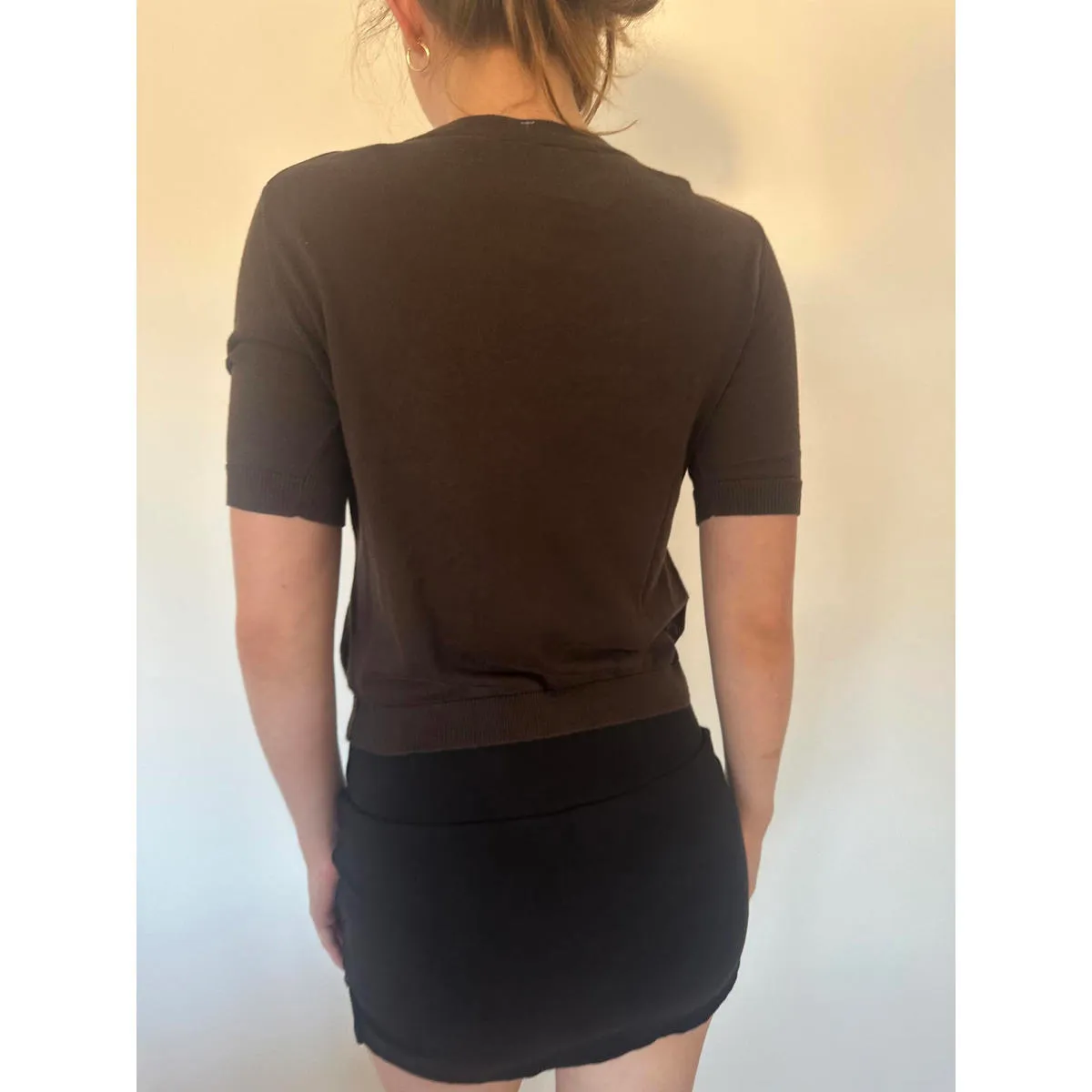 Brown Quarter Sleeve Boho Beaded Button Down Sweater Cardigan - Image 7