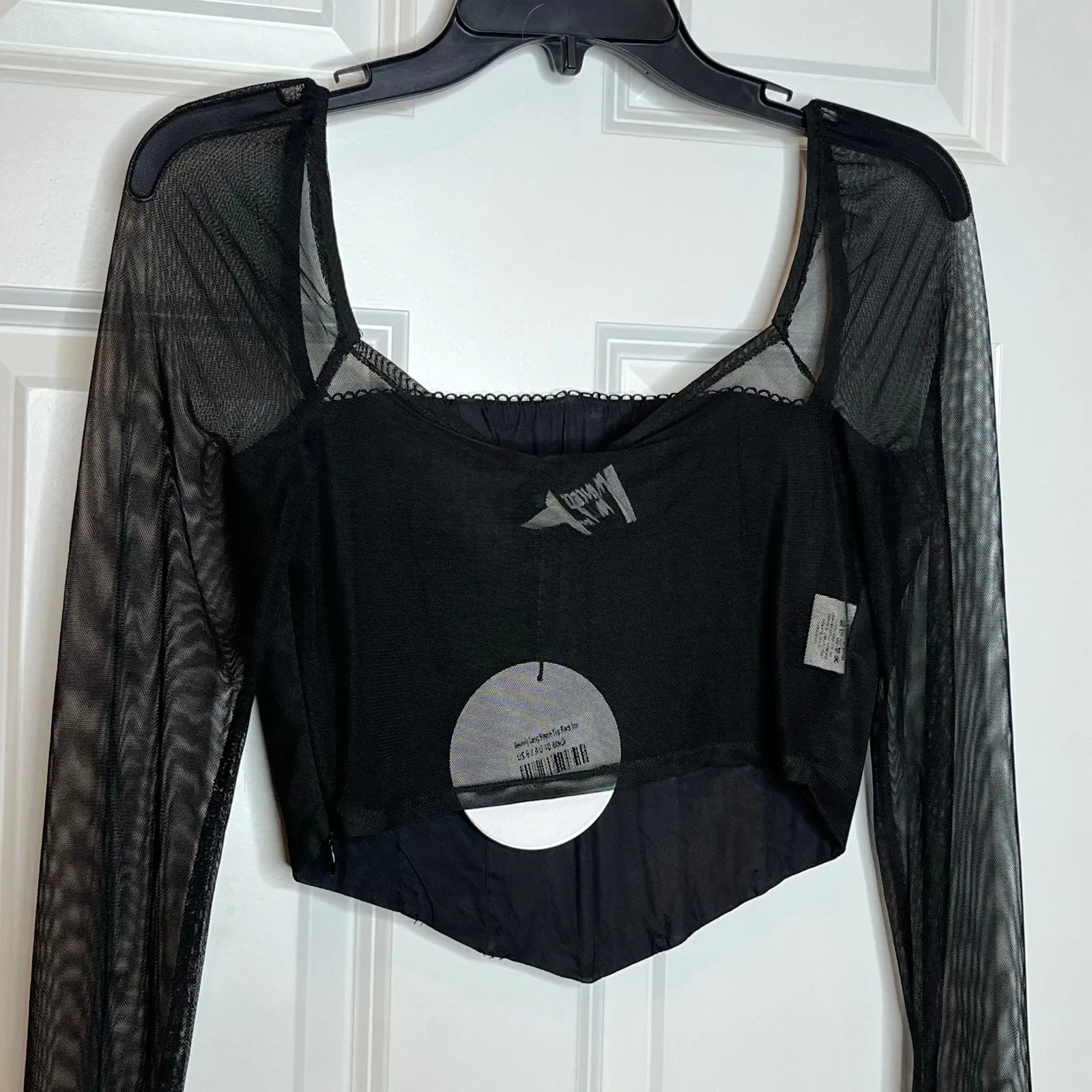 Princess Polly NEW Beverly Long Sleeve Shirt Black Corset Semi Sheer Back Size 6 - Image 8