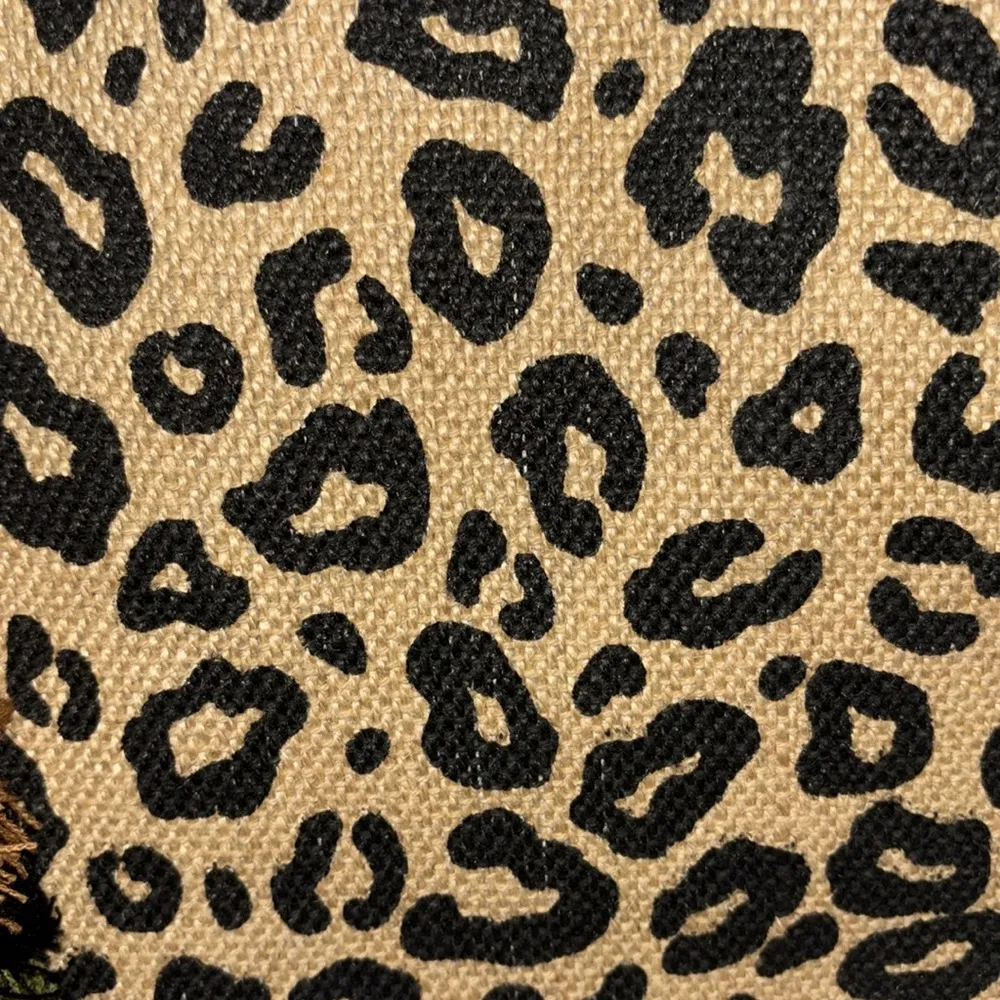 AMERICA & BEYOND TAN AND BLACK LEOPARD PRINT JUTE/CANVAS TOTE WITH TASSEL - Image 3