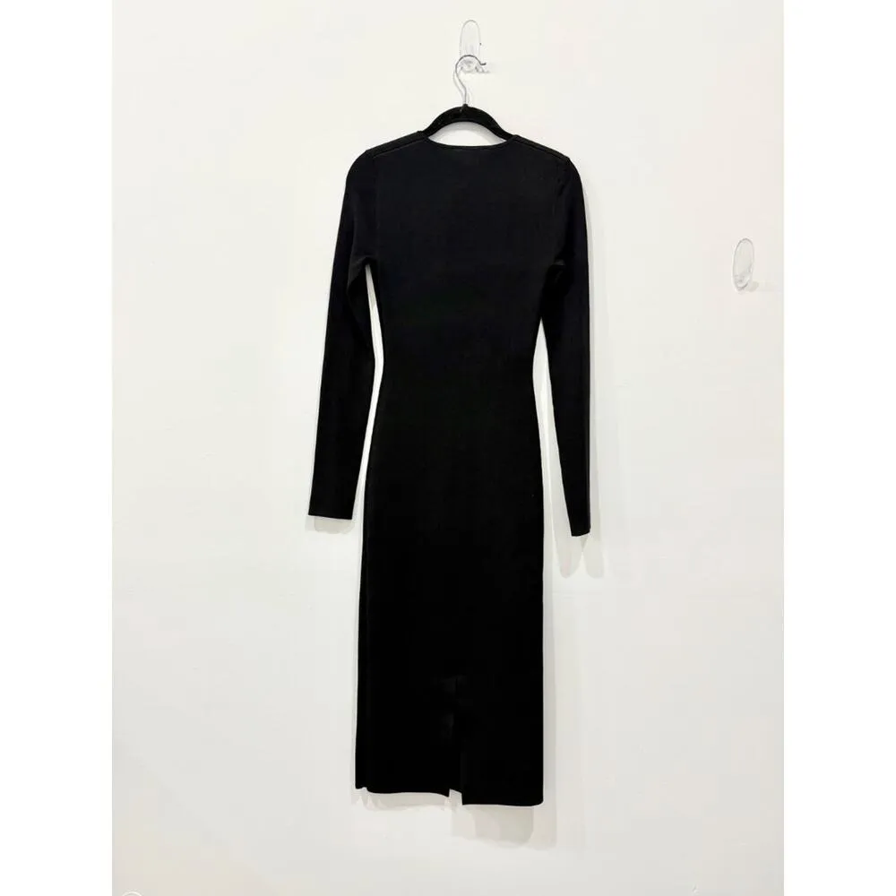 NWT Victoria Beckham Long Sleeve V-Neck Bodycon Midi Dress Black Womens Size 6 - Image 2