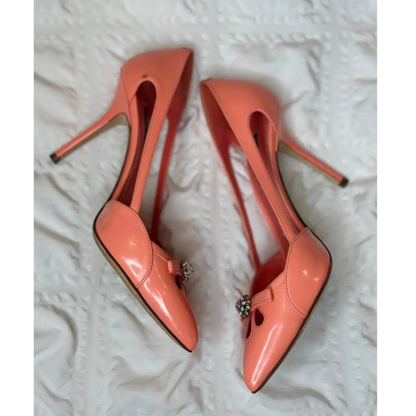 Dolce & Gabbana coral pink pointed jeweled stiletto pumps size 37.5 authentic - Image 13